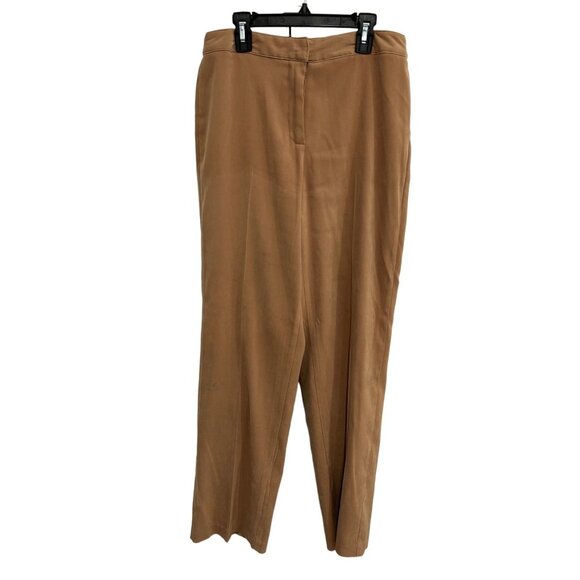 First Option Womens Camel Brown High Waisted Flat Front Trousers Pants Sz 8 - Picture 1 of 8